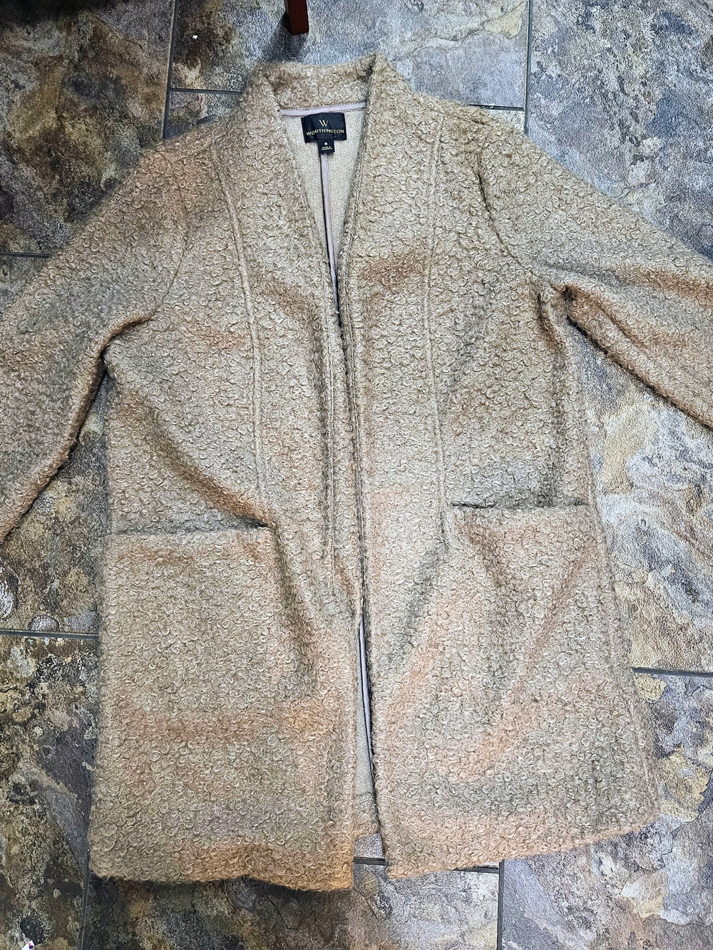 Worthington Beige Bouclé Open-Front Coatigan